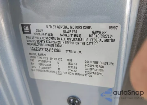 2008 GMC Acadia Sle-1 z USA, uszkodzony, nr VIN 1GKER13748J161200